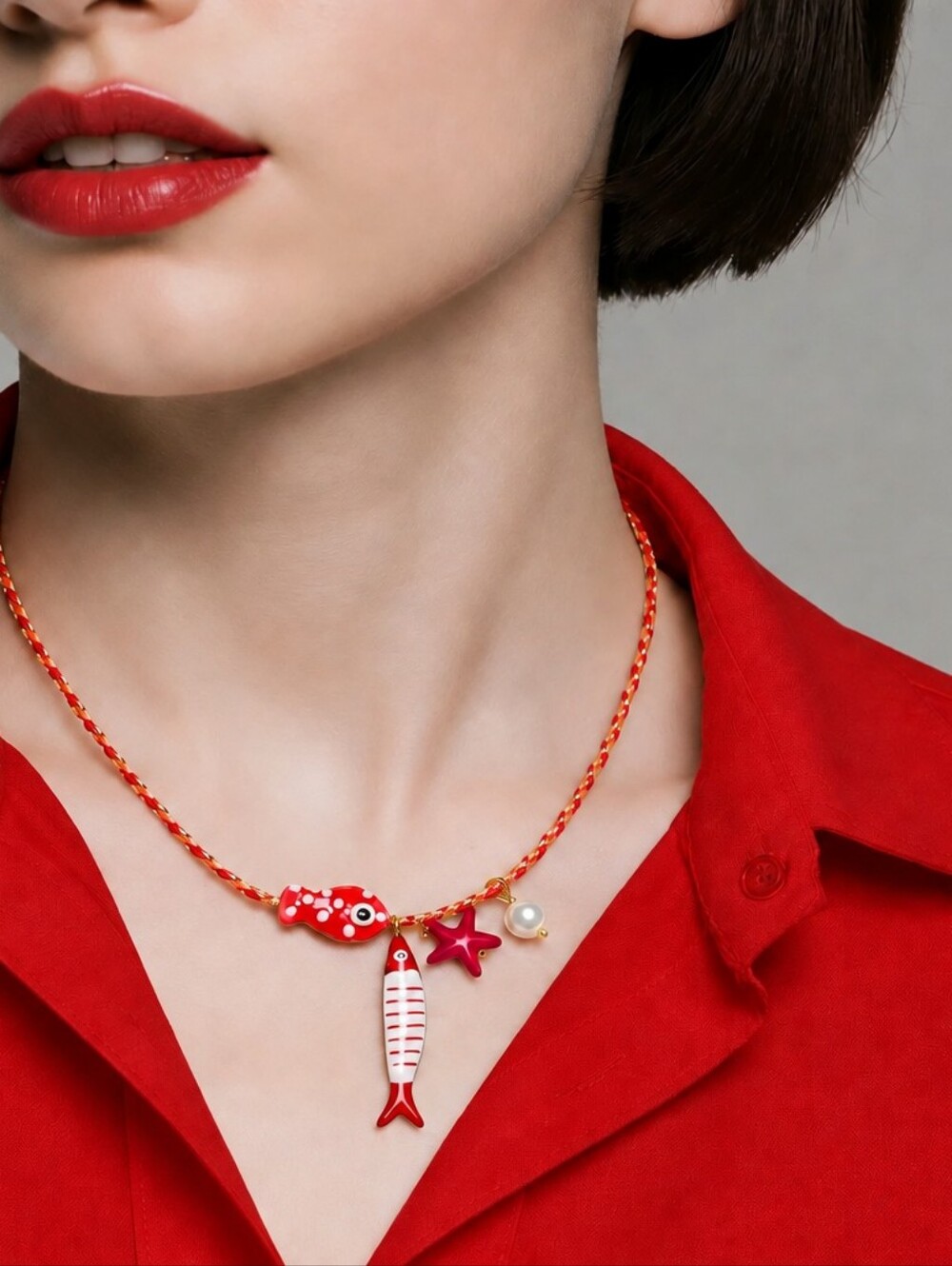 Mayamar Red Braided Sea Charm Necklace & Gift Bag